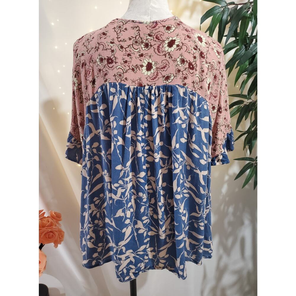 Umgee Boho Mixed Print Oversized Open Kimono Cardigan Top Womens Size S Ruffle - Picture 5 of 10